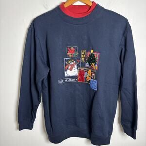 Vintage 90s Ugly Christmas Sweatshirt Bobbie Brooks Navy Blue Grandmacore Size S